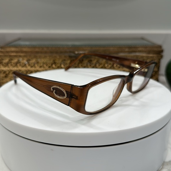 Oscar de la Renta - Rx, Brown/Amber Eyeglass Frames/Crystal O Temple Accents EUC - Picture 1 of 17